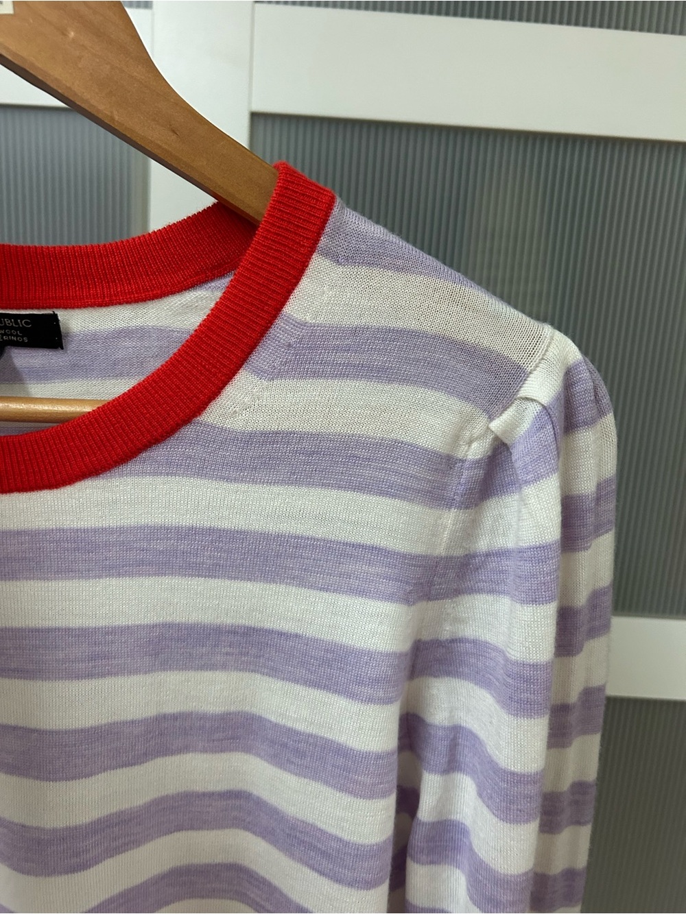 Banana Republic Lavender & White Striped Knit Top with orange Trim